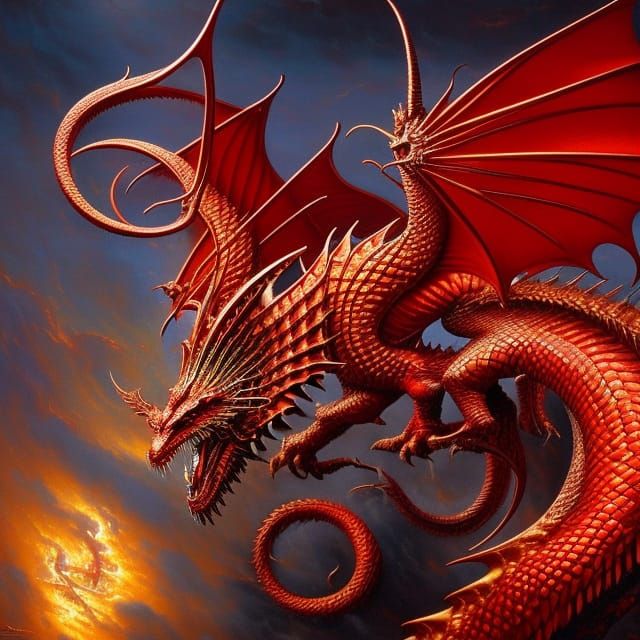 Armored Red Dragon in Gothic Fantasy Style