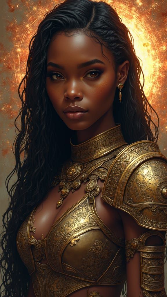 African American Female Warrior in Hyperrealistic Renaissanc...