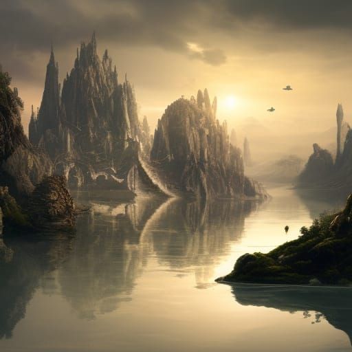 Epic Floating Islands Digital Matte Painting