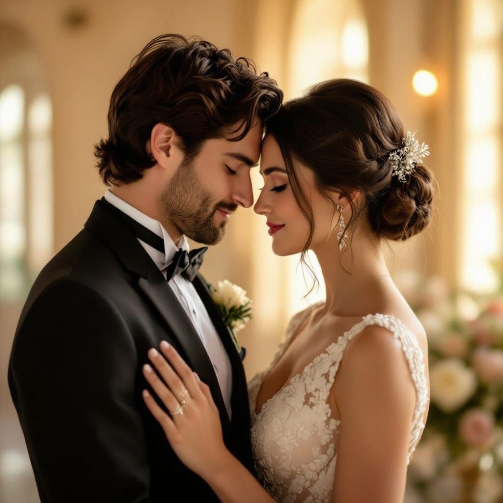 Romantic Couple Embrace in Golden Light