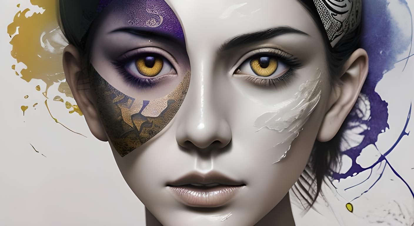 Yin and Yang Geometric Portrait in Mixed Media