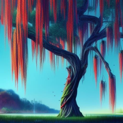 Pixar Style Weeping Willow with Red Peppers