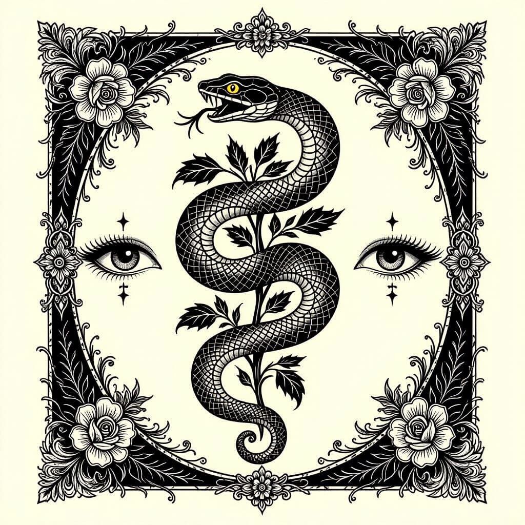 Mystical Tattoo Designs with Snakes, Roses, and Eyes