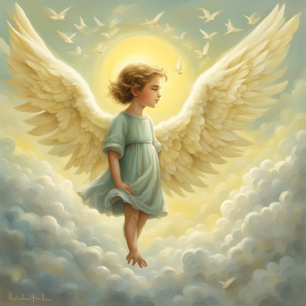 Guardian Angel on Fluffy Yellow Cloud
