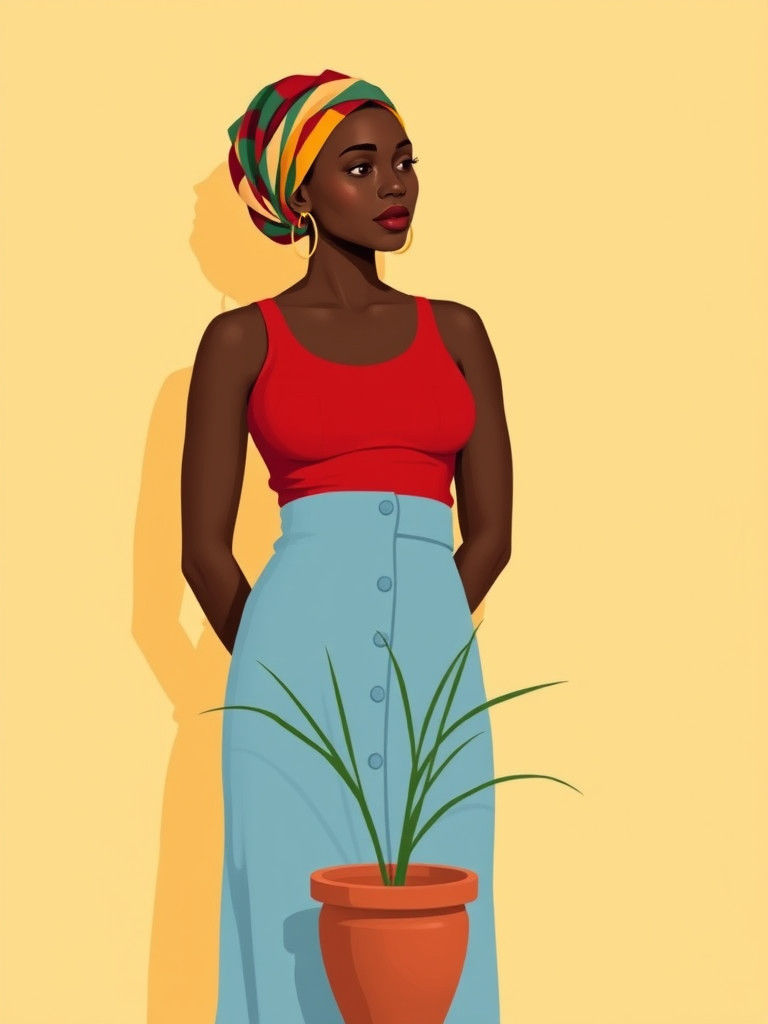 Woman in Red Tank Top, Graphic Design Style