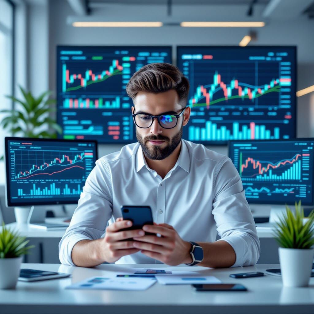 Mobile Stock Trading in a Digital Art Style