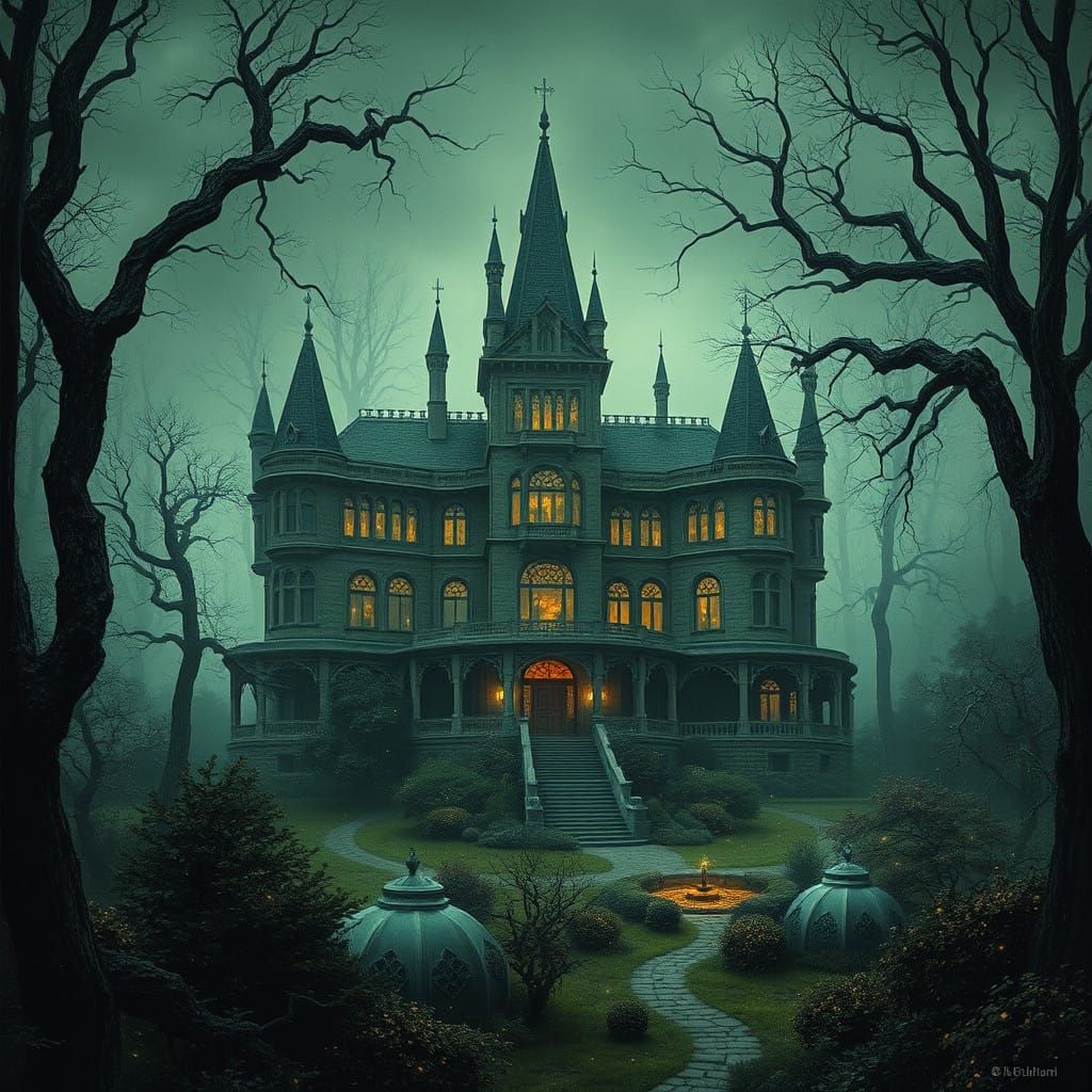Ethereal Mansion in Mystical Forest