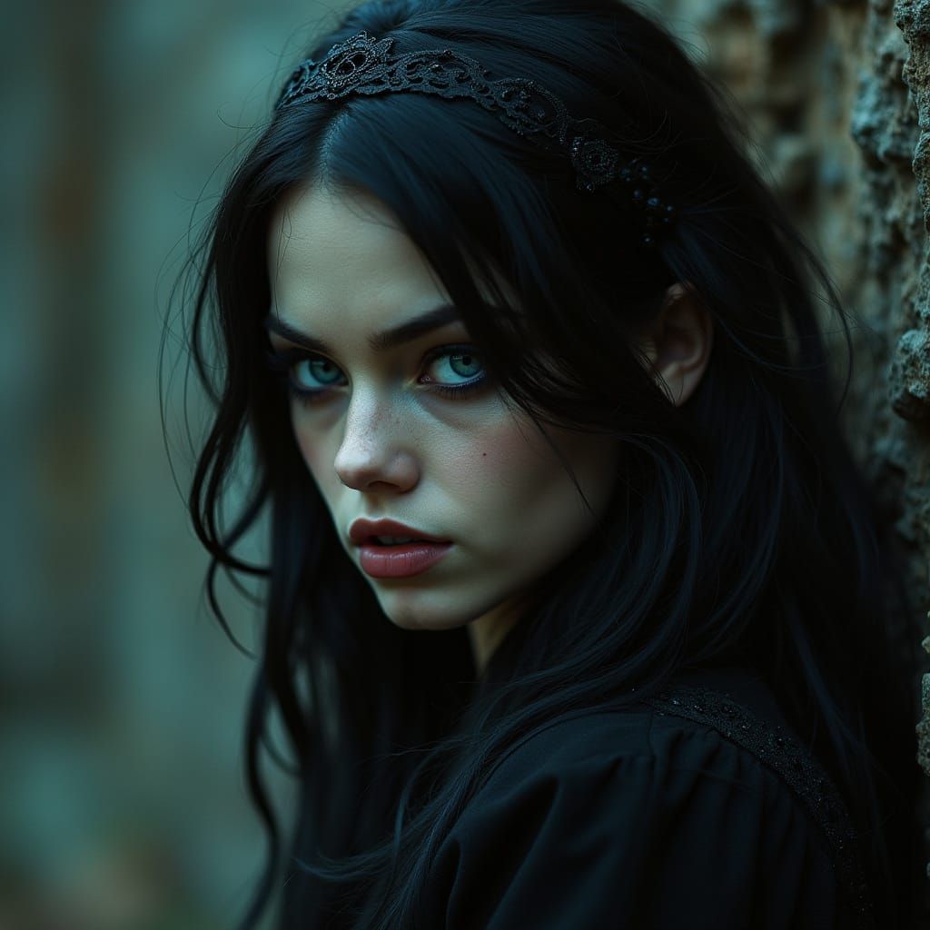 Gothic Romance Vampire Maiden with Balkan Features in Baroqu...