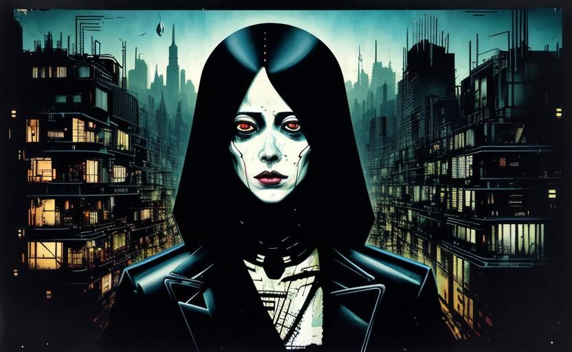 Demonic Cyberpunk Figure in Glitching Analog Horror