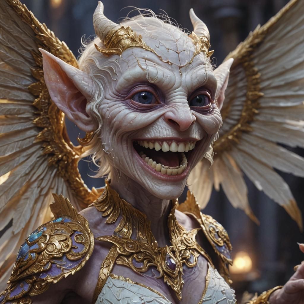 Winged Imp Eating Teeth: A Fantasy Art Nouveau Design