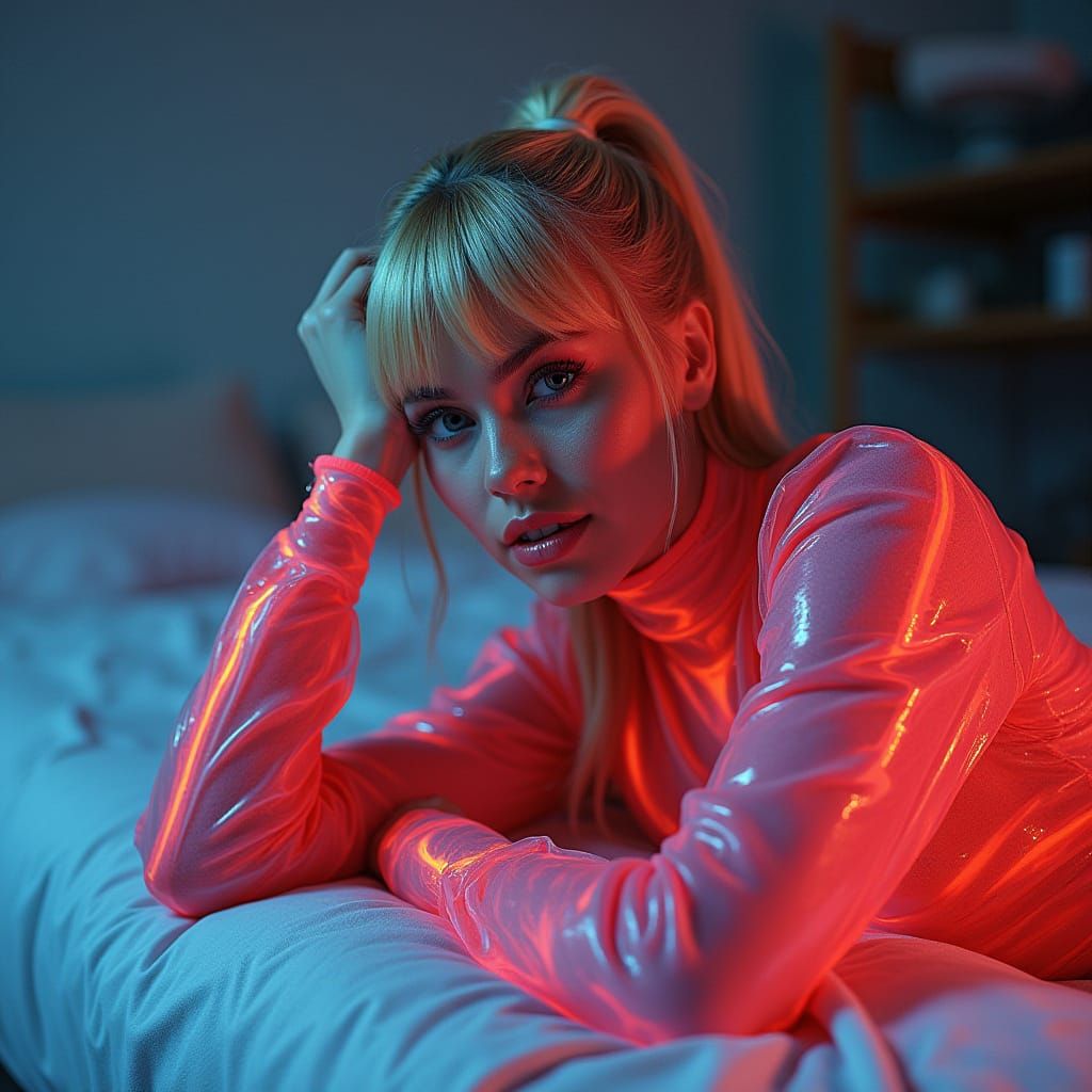 Futuristic Woman in Neon Attire