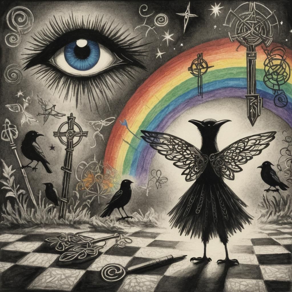 Celtic Raven Silhouette in Crayon Style