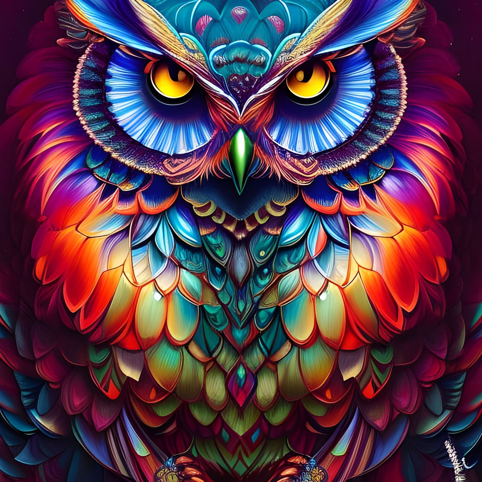 Backlit Owl Painting in Detailed Floral Style