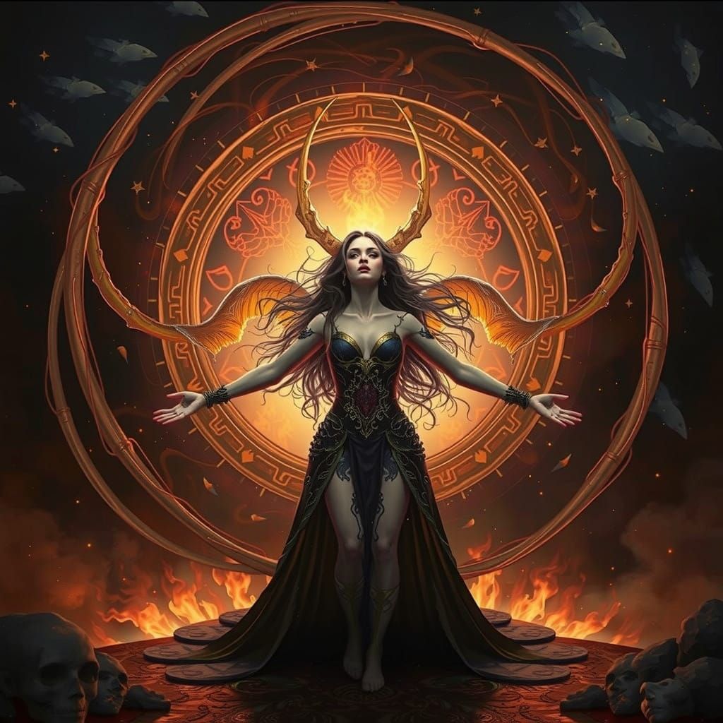 Lilith Confronts the Vortex in Surreal Fantasy Dreamscape