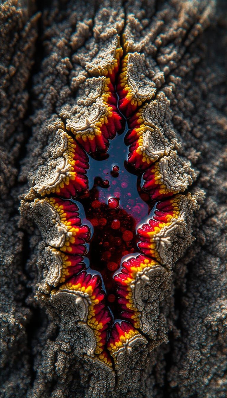 Dragon's Blood Tree Resin Glistening in Sunlight