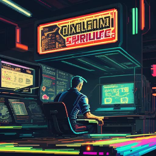 Pixelated Man Working on Futuristic Pixelizator