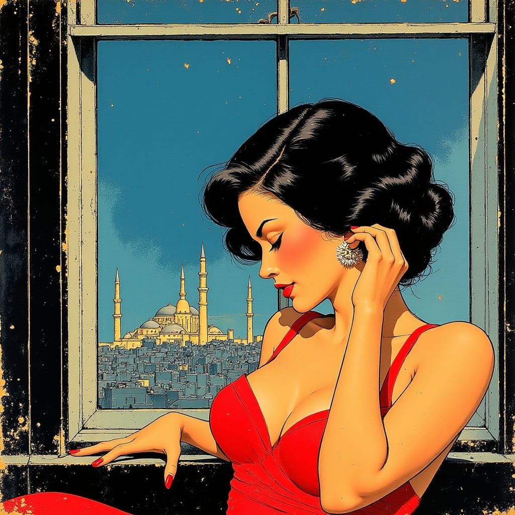 Woman in Red Dress Amidst Electric Sensuality