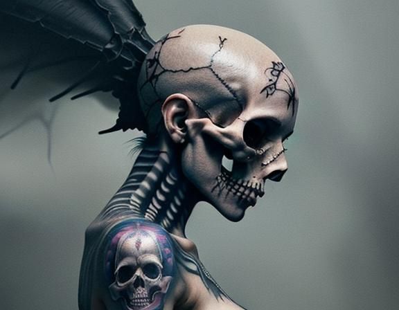 Eerie Skull Tattoo: Abstract Digital Matte Painting
