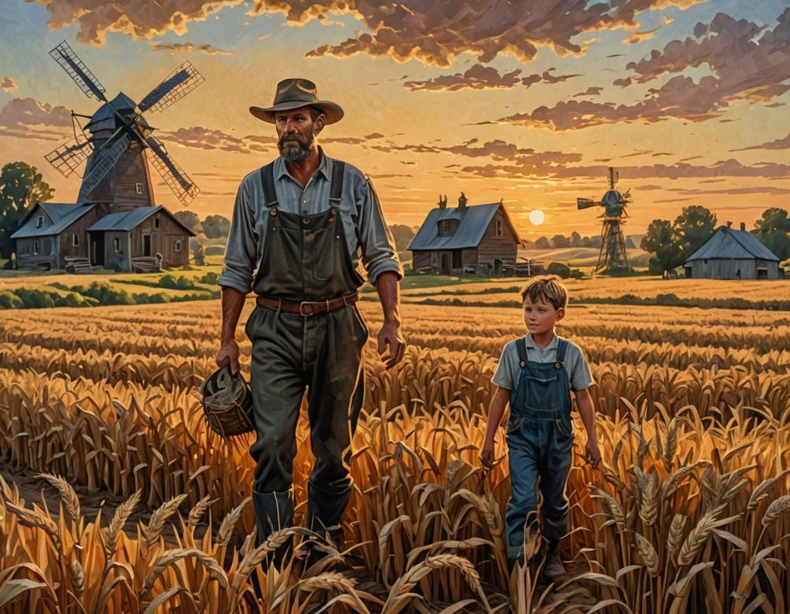 Wheat Field Sunrise: Impressionist Gouache Watercolor Painti...