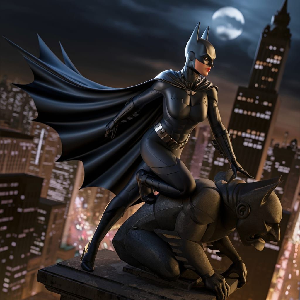 Female Batman Vigilante in Gotham: 3D Render