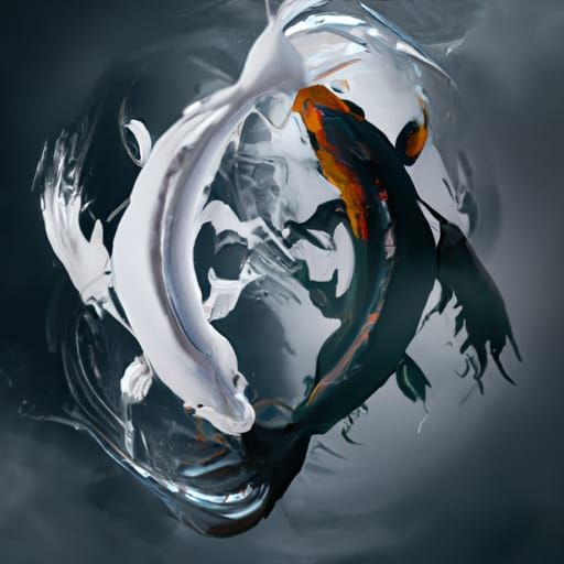 Yin and Yang Koi Fish in Detailed Digital Painting