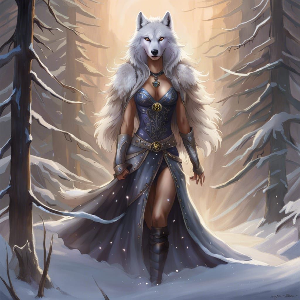 Woman-Wolf Hybrid Howling Under Moonlight