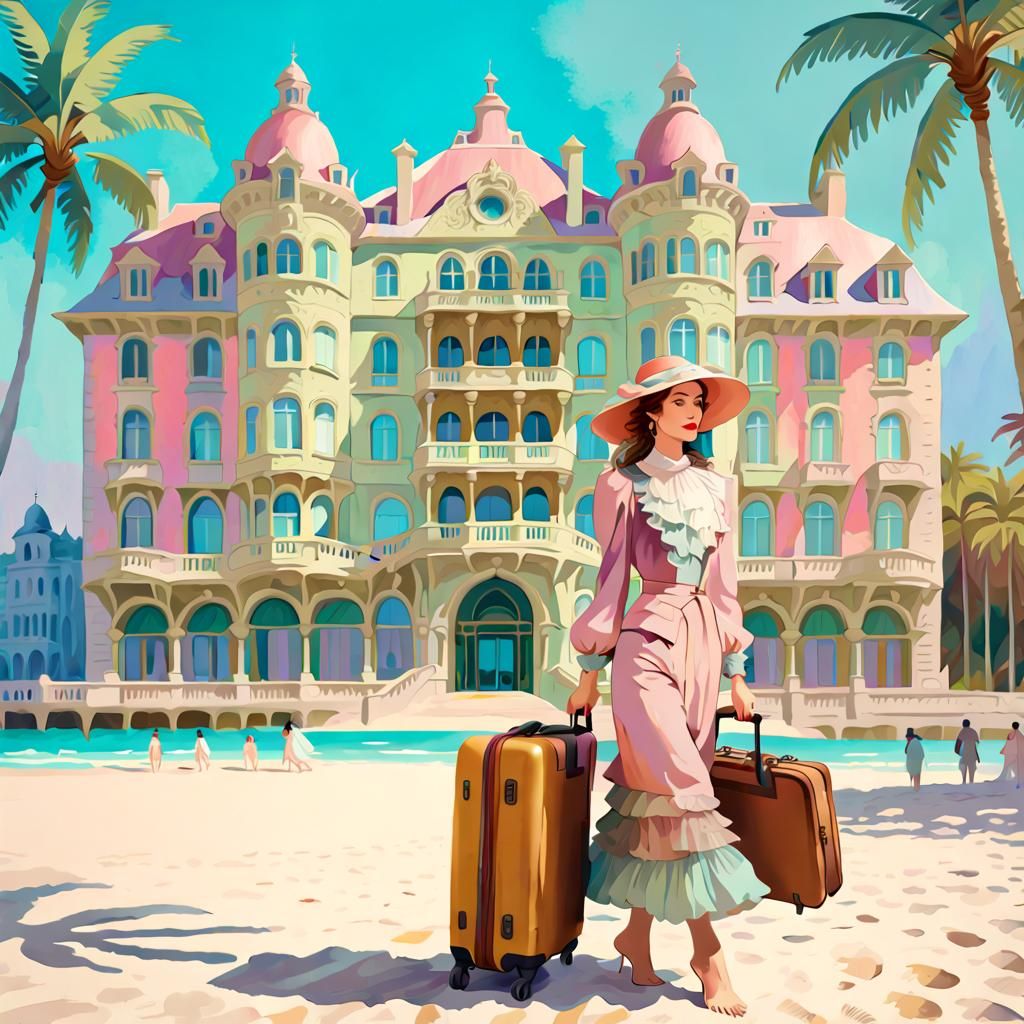 Tropical Beach Hotel in Art Nouveau Rococo Style