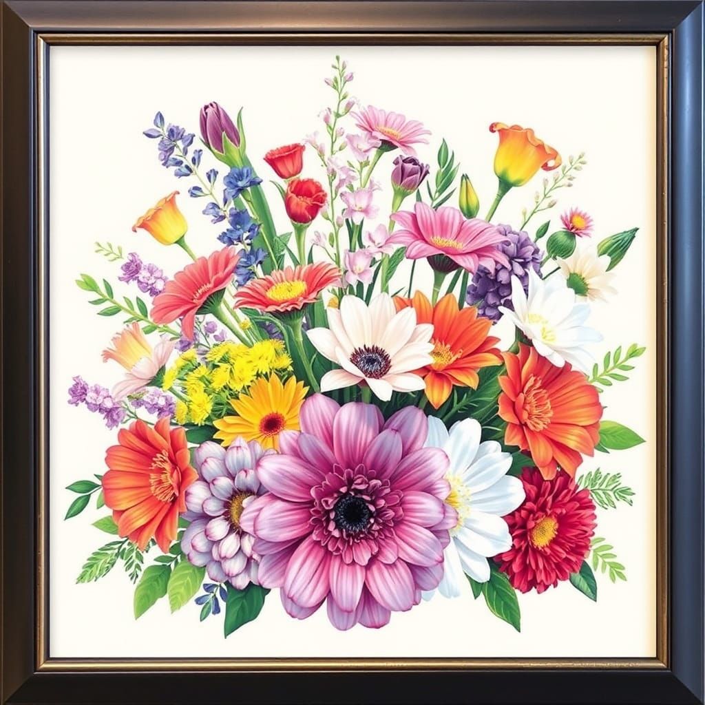 Vibrant Floral Arrangement in Square Frame