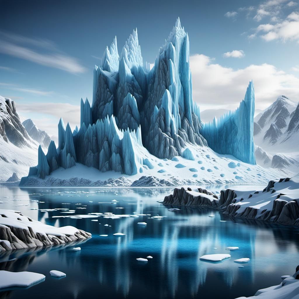 Arctic Ice Island Patrol: 3D Digital Art