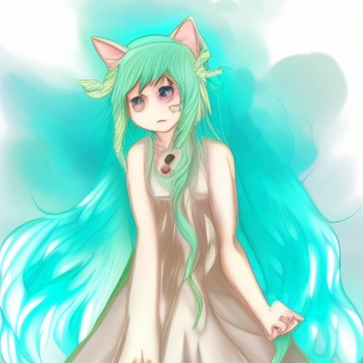 Anime Catgirl with Turquoise Hair: Cel-Shaded Manga Art