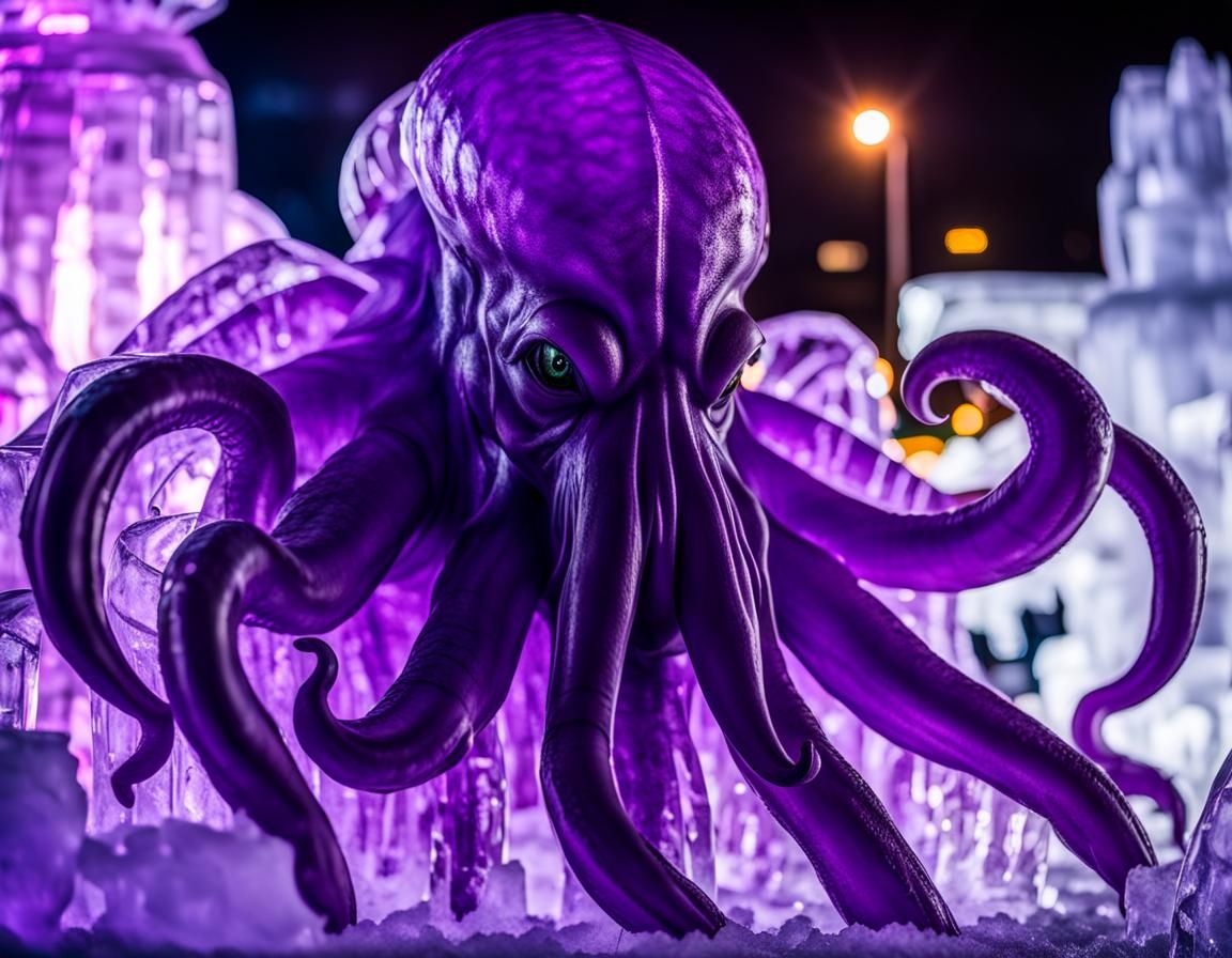 Giant Purple Cthulhu Ice Sculpture at the Minnesota Winter Carnival VI