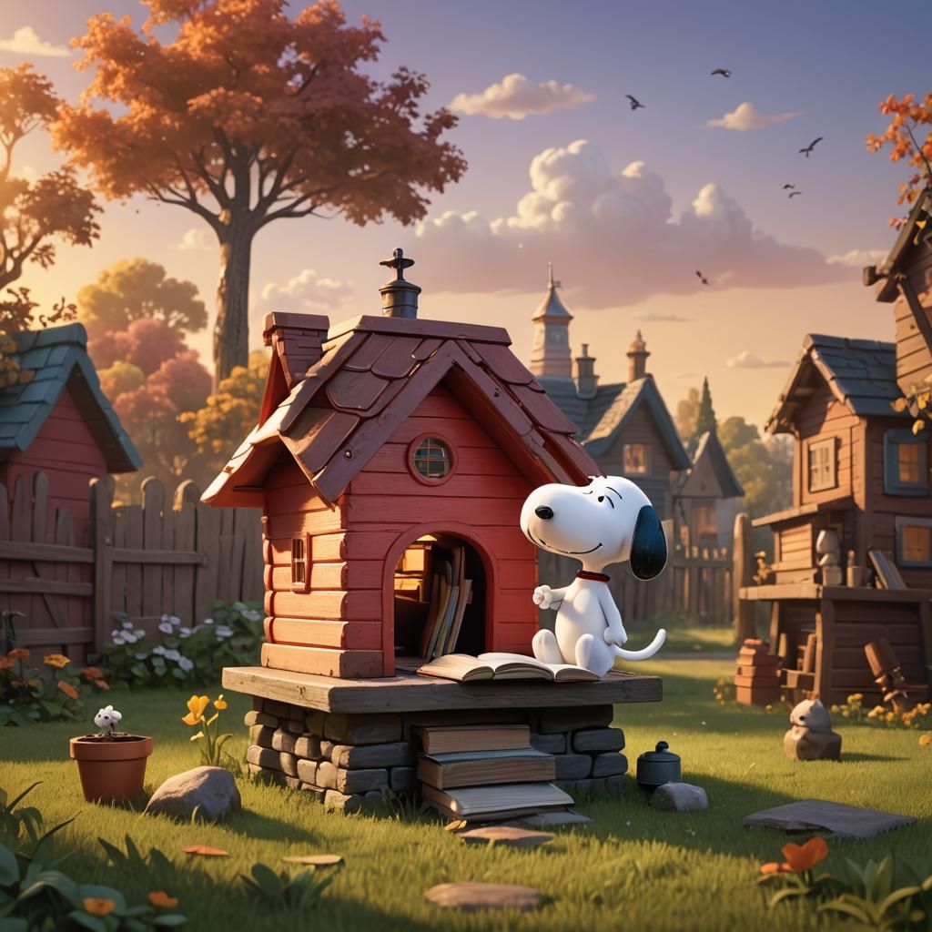Snoopy Reads a Book in 3D Digital Art Style