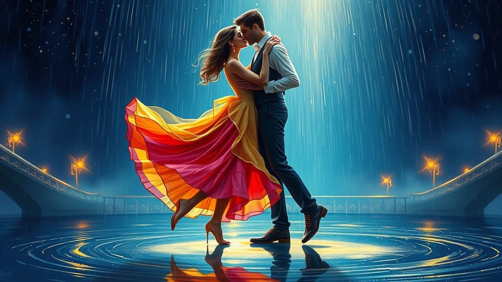 Dreamy Couples Dance in Iridescent Gowns Under Whimsical Nig...