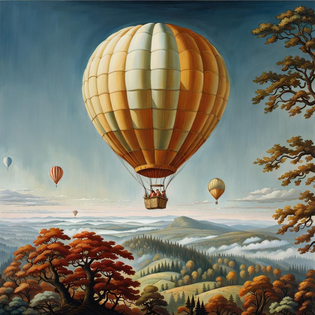 Ethereal Hot Air Balloon in Hyperrealistic Cottagecore Style