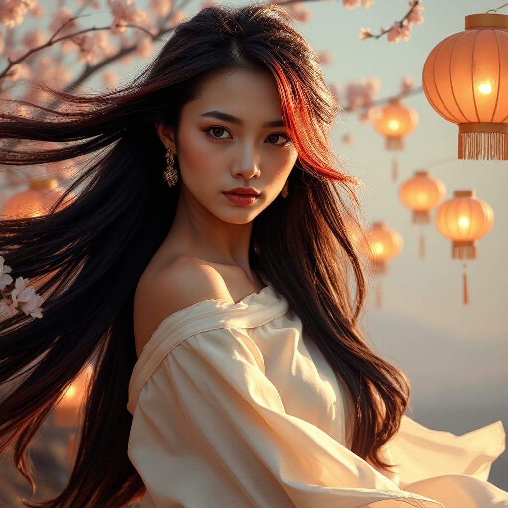 Dreamlike Tibetan Woman Portrait in Art Nouveau Style