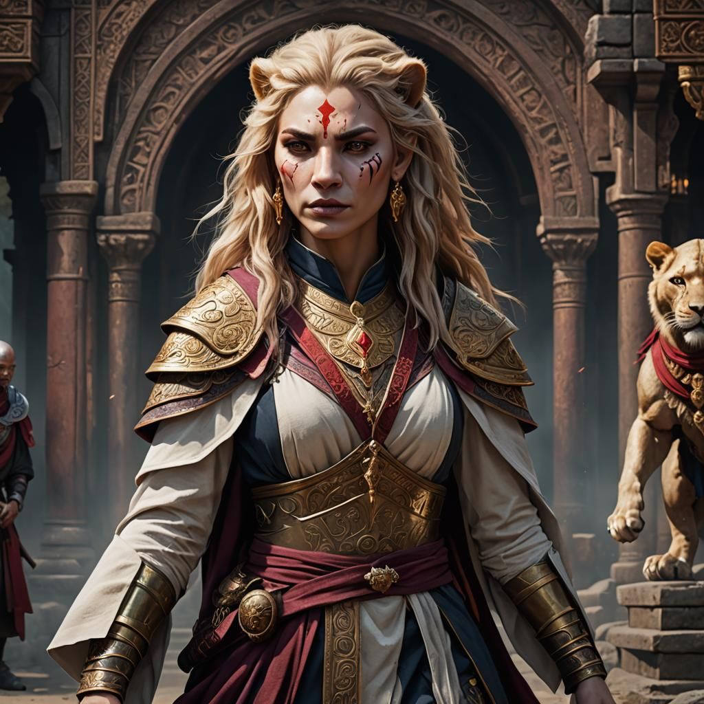 Lion-Vampire Hybrid Priest Warrior in Detailed Matte Paintin...