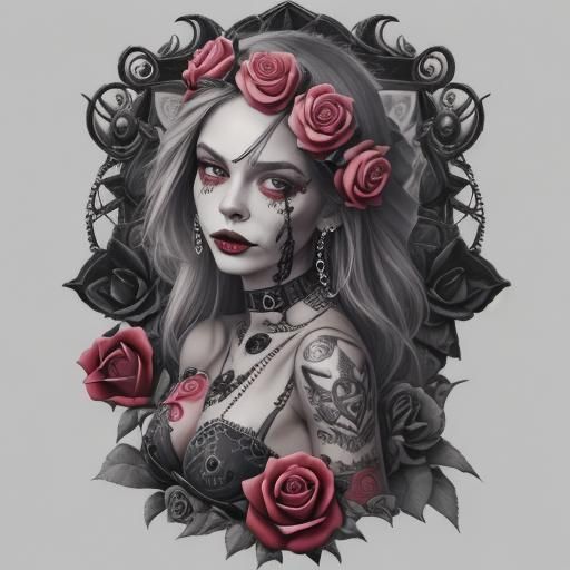 Rose Tattoo with Skulls