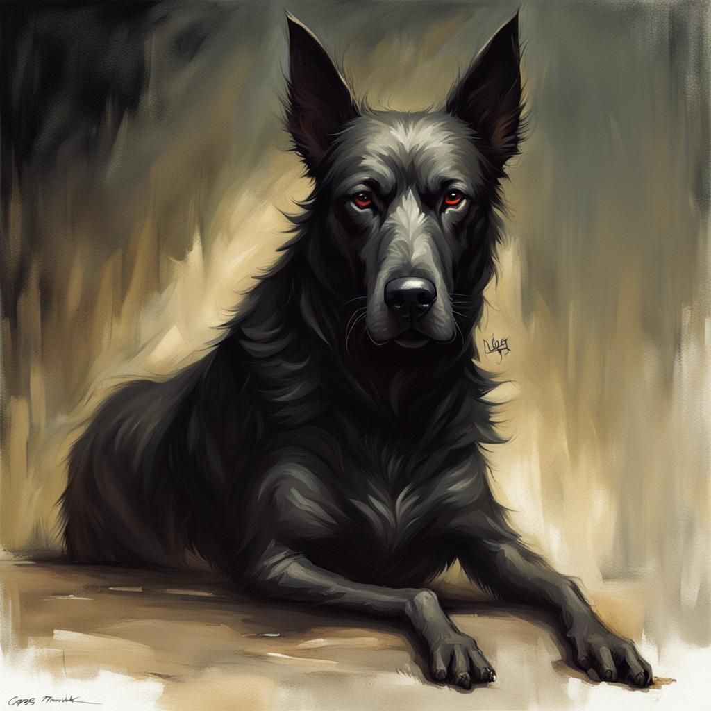 Sinister Dog Portrait in Fantasy Art Style