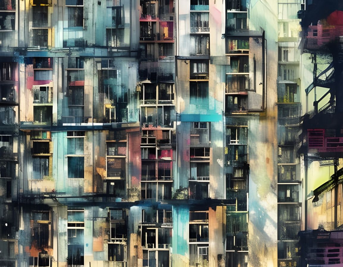 Kowloon High-Rise Slum: Watercolor Brutalism