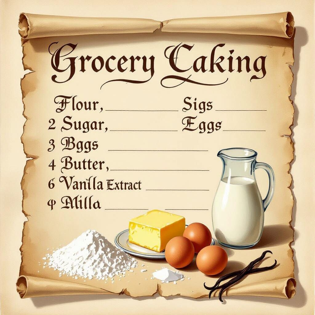 Vintage Cake Baking Ingredients List in Dutch Master Style