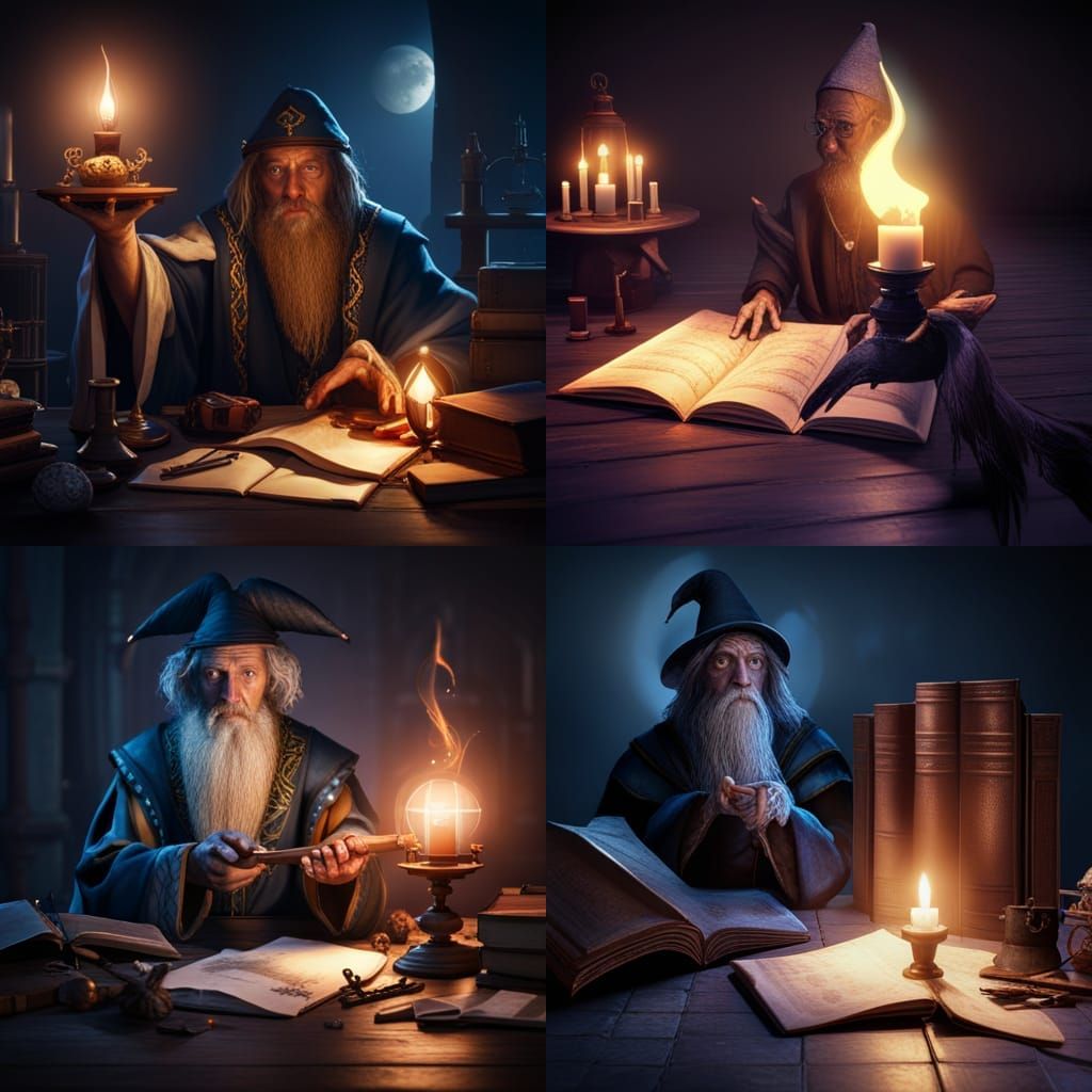 Wizard Crow Studying Arcane Scroll, Digital Art