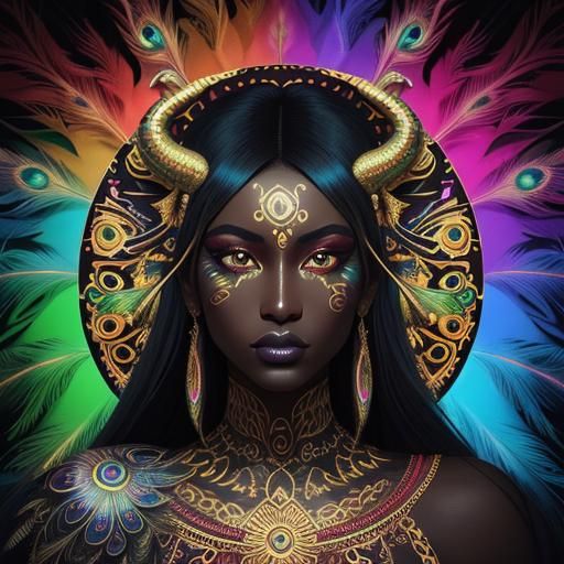 Woman with Rainbow Serpent in Pop Art Style