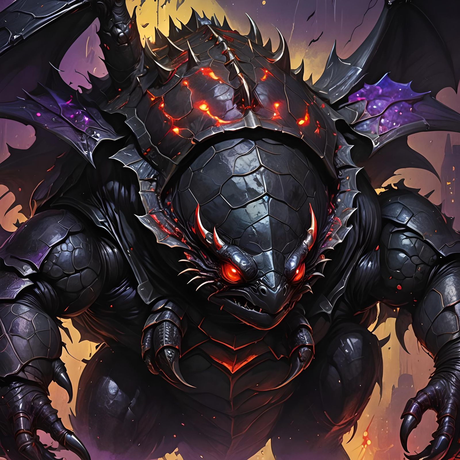 Terrifying Turtle-Crab-Bat Hybrid in Dark Fantasy Style