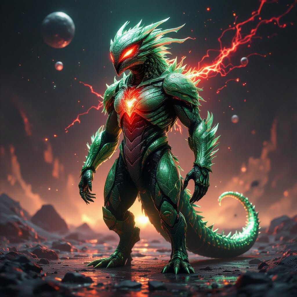 Emerald Crystal Eagle-Man Creature with Comet Energy