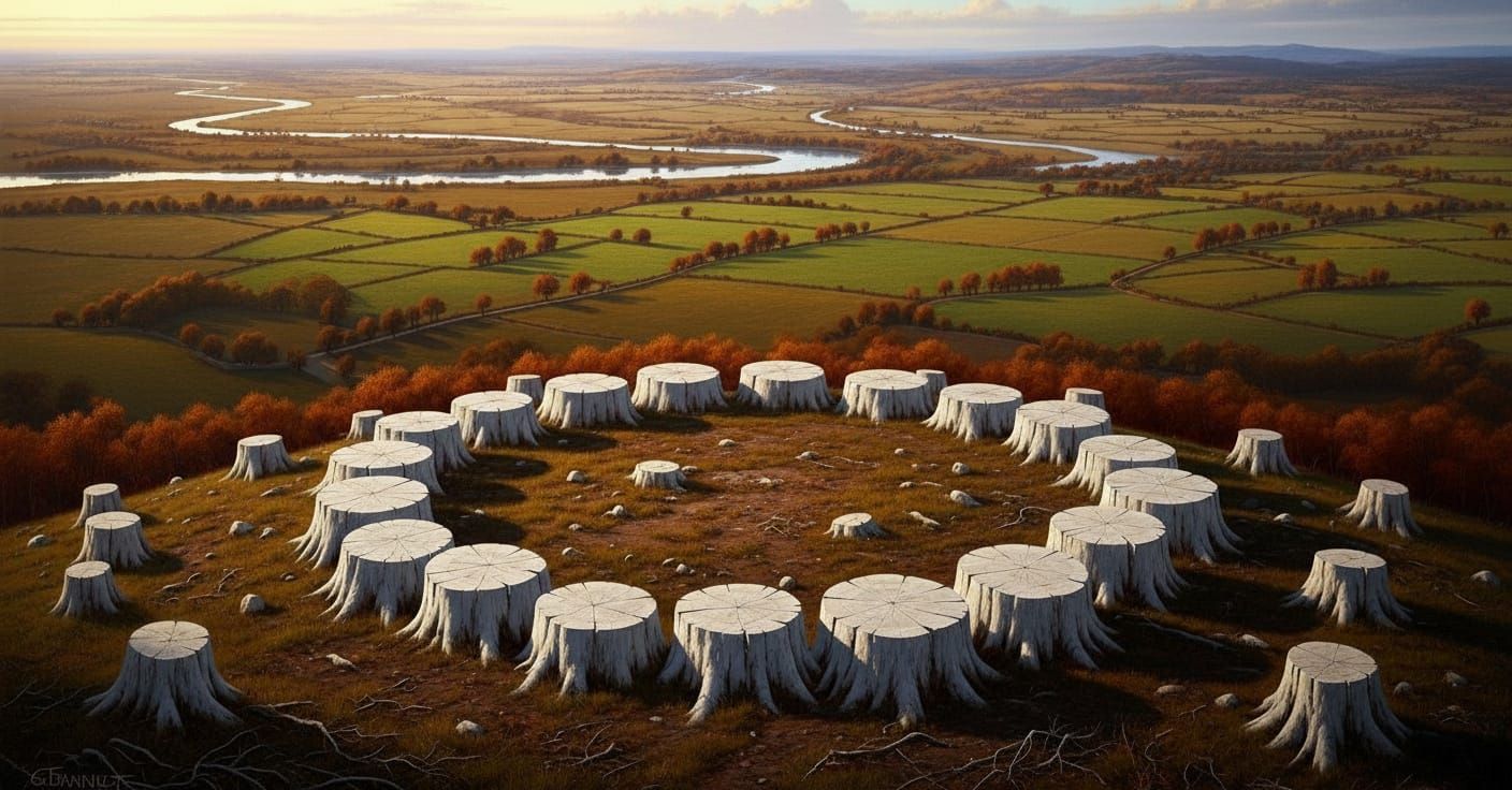 Medieval Autumn Hilltop with Tree Stumps