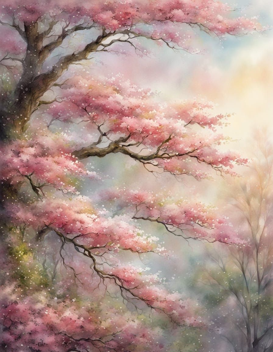 Ethereal Pink Dogwood Watercolour Painting