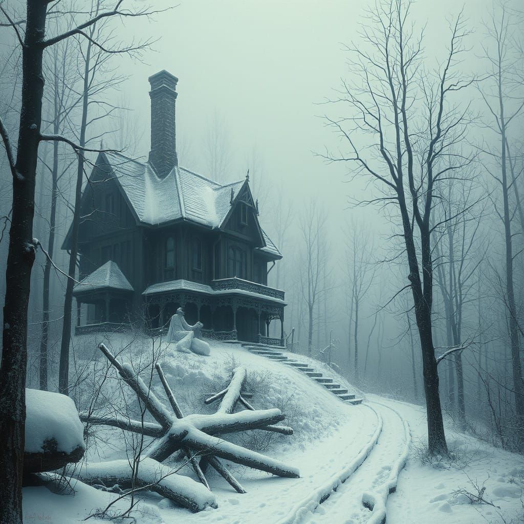 Mysterious Abandoned Mansion in a Snowy Wilderness