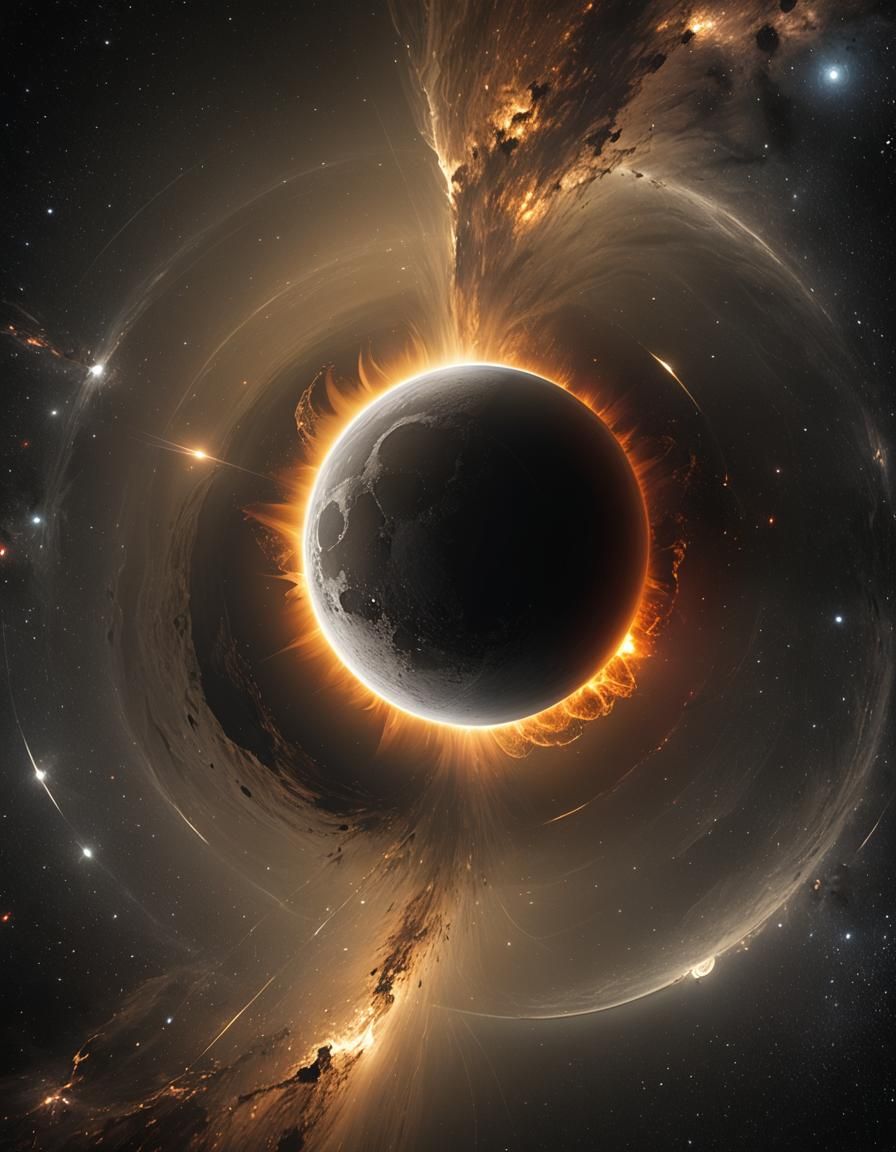 Solar Eclipse with Corona Effect in Space