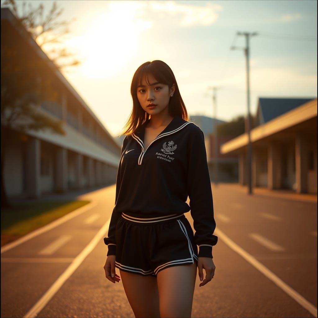 Japanese School Girl in Track Uniform, Cinema-Inspired