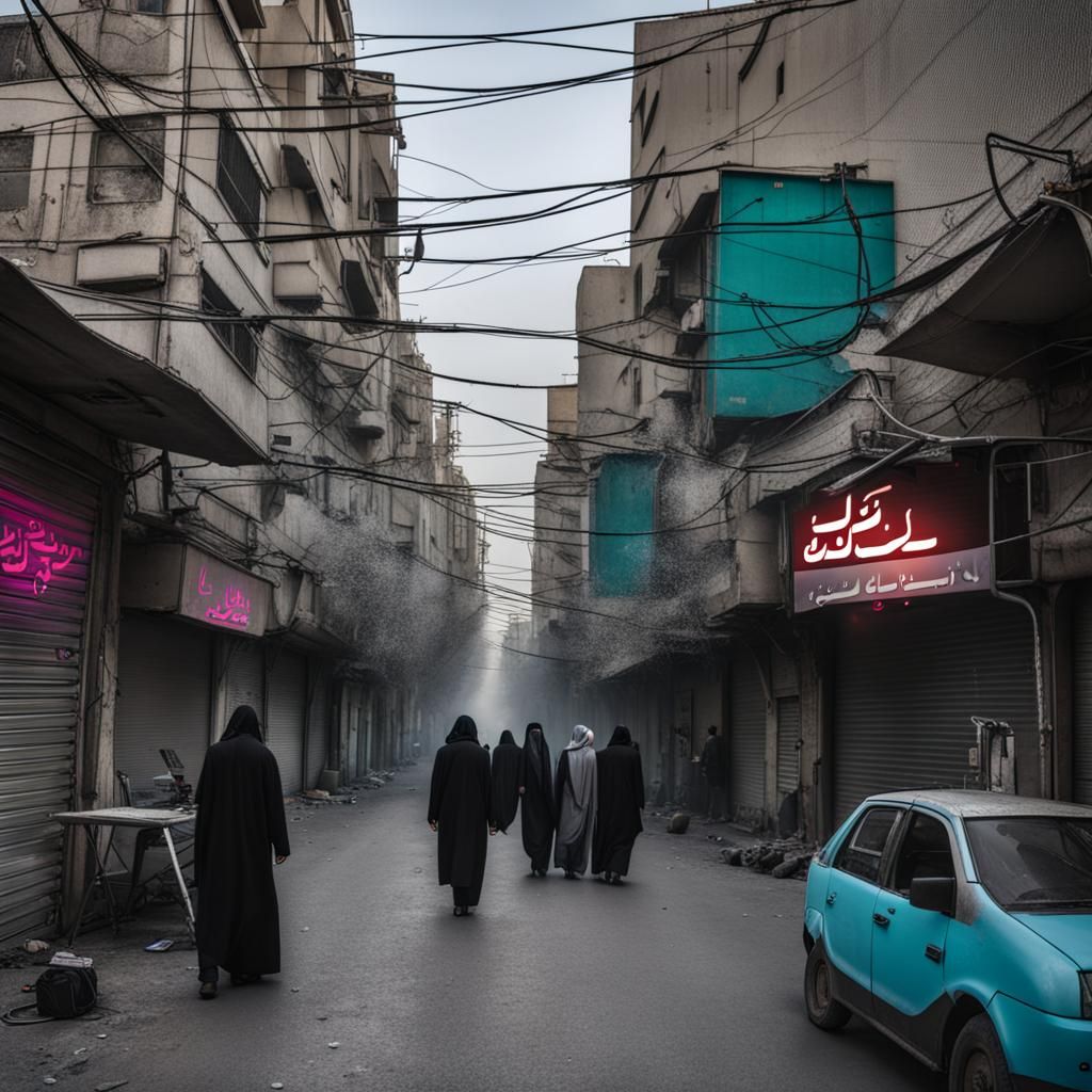Cyberpunk Tehran Street Scene